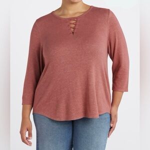 Bobeau Mauve Lace-Up Long Sleeve Top